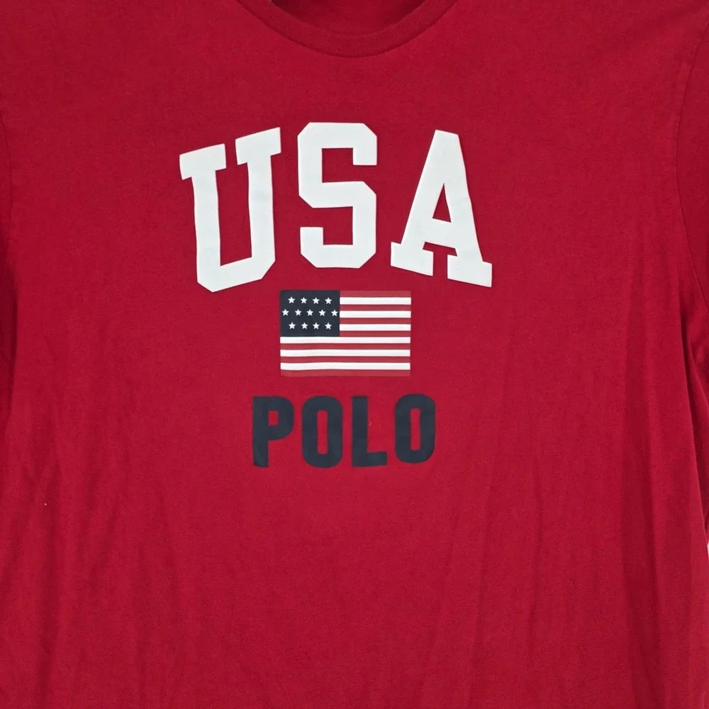 Polo Ralph Lauren T-Shirt Mens XXL Red Polo USA Flag Graphic Short Sleeve Crew